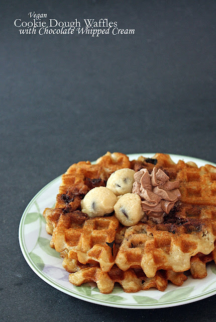 vegan cookie dough waffles with chocolate whipped cream