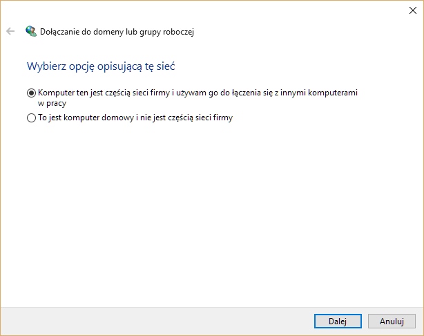 Przyłączanie komputera Windows 10 do domeny