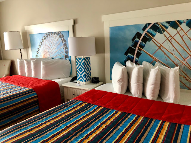 A hotel room with beds at Hotel Breakers in Cedar Point, Sandusky, Ohio 