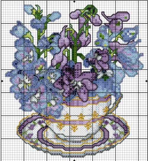 Flowers in Cup #12 - Free Cross Stitch Pattern