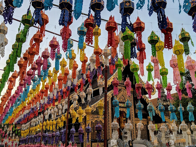 Colorful lanterns outside a wat in Chiang Mai, Thailand