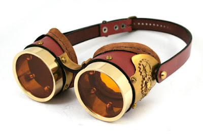 brass and brown leather steampunk goggles