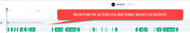 riunire i blocchi di audio