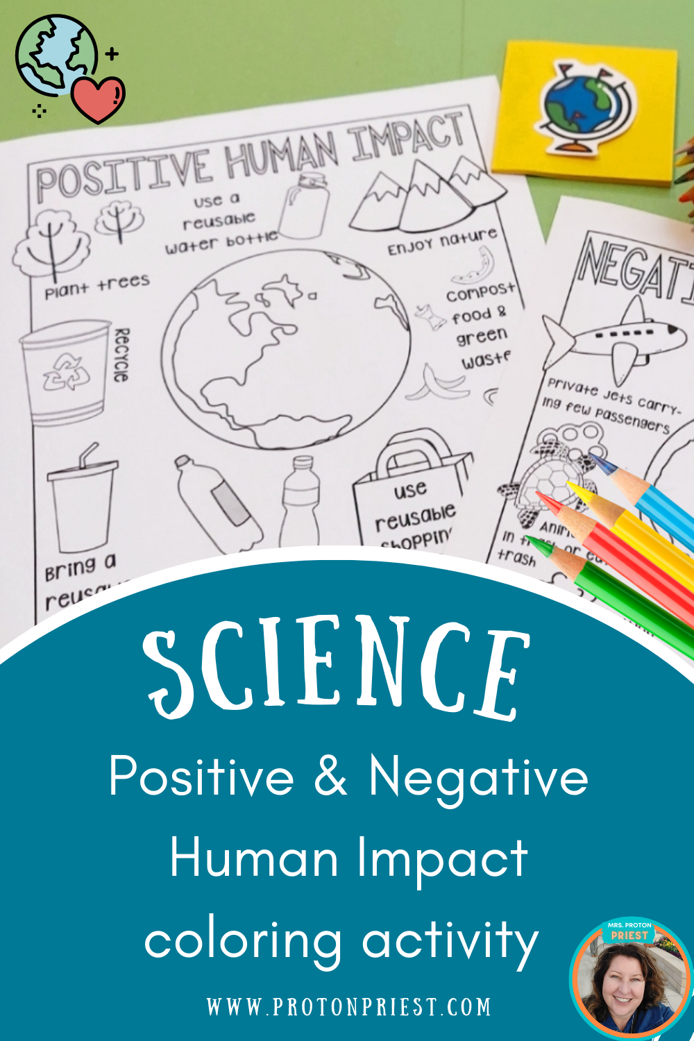 Positive and negative human impact on the environment coloring activities for elementary and middle school students.