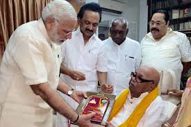 M Karunanidhi with prime minister of India Narendra Modi