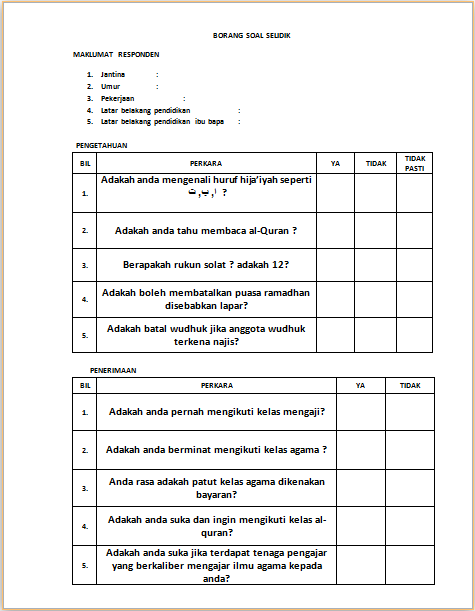 Contoh Borang Soal Selidik Geografi Migrasi Dalaman 