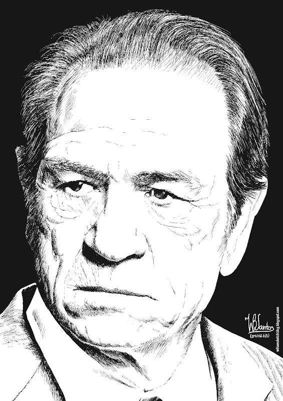 Ink drawing of Tommy Lee Jones, using 2.5.