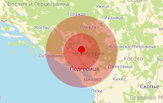 Карта землетрясения в Черногории