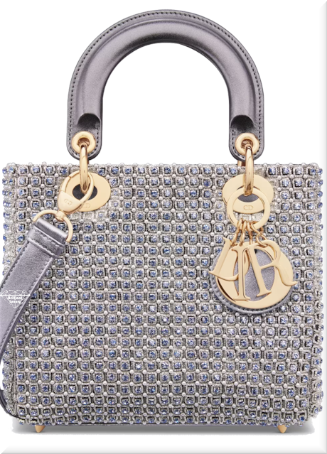 ♦Small metallic blue Lady Dior square-pattern embroidery bag set with strass and round beads #dior #bags #blue #brilliantluxury