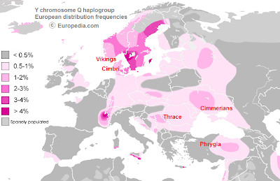 Q haplogroup frequency Europe