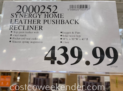 Costco 2000252 - Deal for the Synergy Leather Pushback Recliner at Costco