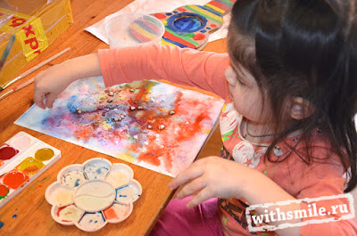 Kids art. Watercolor and salt Paintings. Рисуем с детьми. Техника рисования акварель с солью.