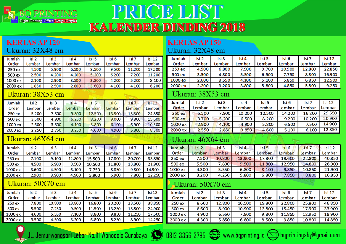 CETAK KALENDER MURAH DI SURABAYA BQ PRINTING