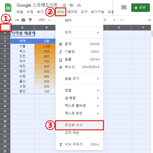 조건부 서식 삭제 1