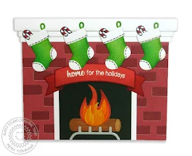 Sunny Studio Stamps: Shaped Fireplace Card (using Playful Polar Bears, Christmas Home & Sunny Borders Stamps)