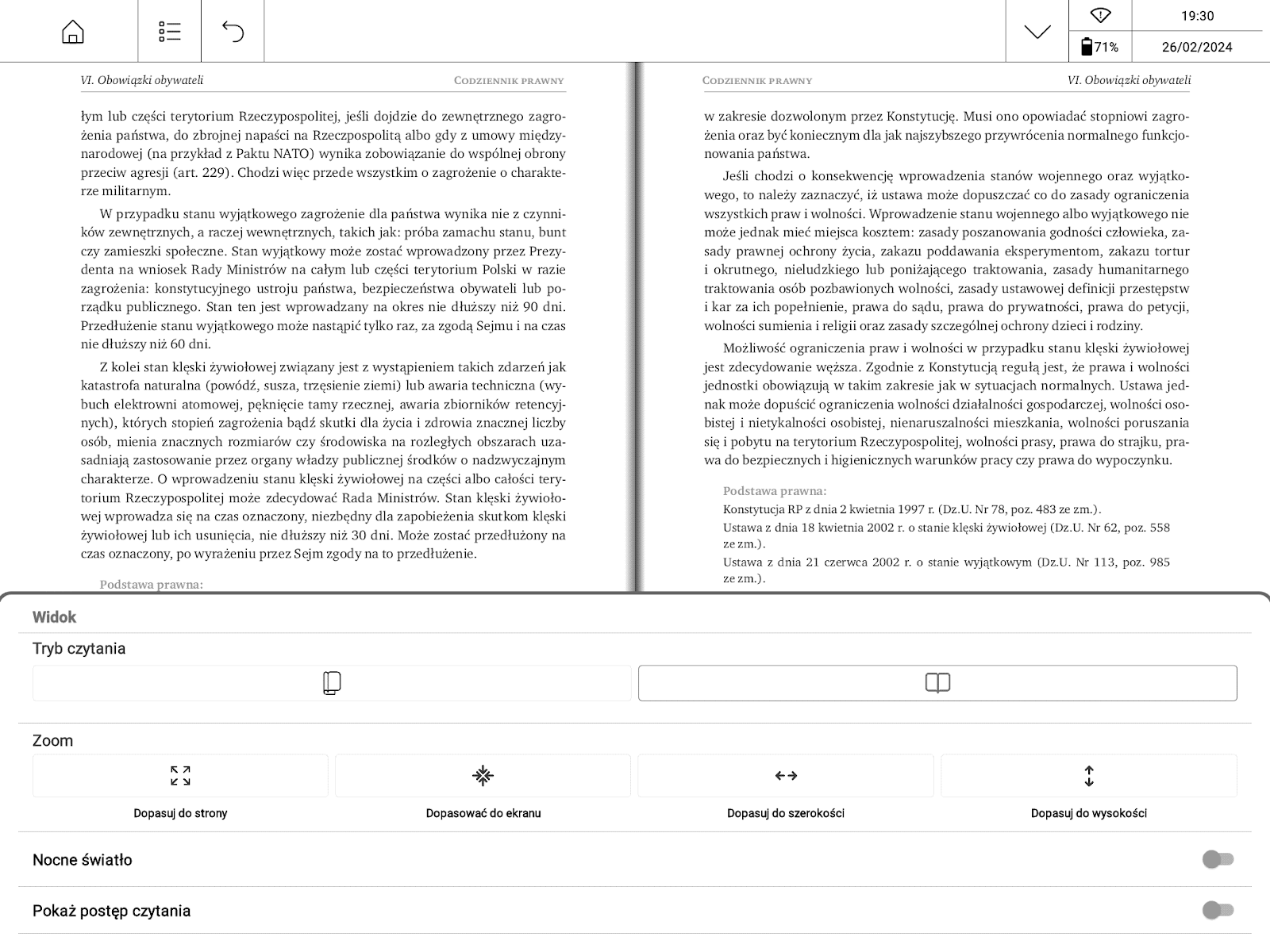 Wyświetlanie dwóch stron pliku PDF w jednym widoku ekranu w aplikacji PocketBook Reader na PocketBook InkPad X Pro