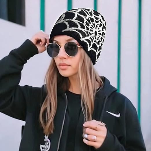 Goth Spider Web Beany Winter Hat