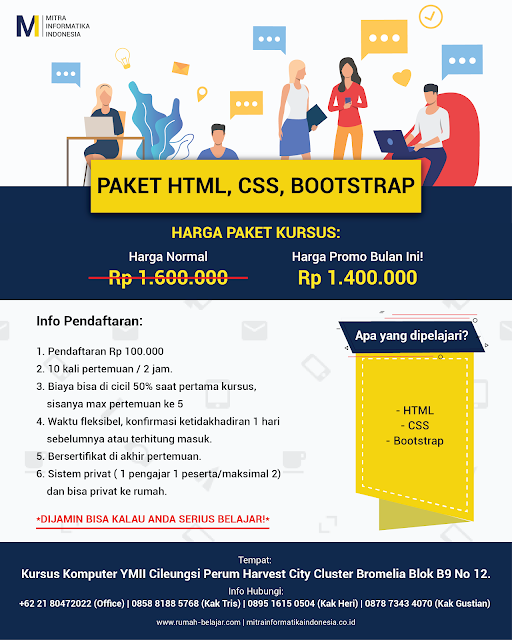 brosur kursus web desain paket html, css, bootstrap