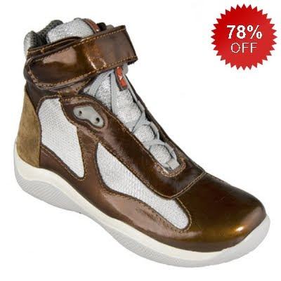 Prada Americas Cup Brown Metallic Patent High Top Men Sneakers