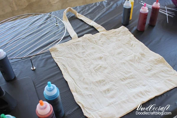 Let's make a Galaxy Tote!   Wet the bag and place on the table.    No need for the rack.