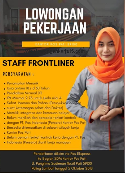 Lowongan Kerja Staf Frontliner PT Pos Indonesia (Persero)