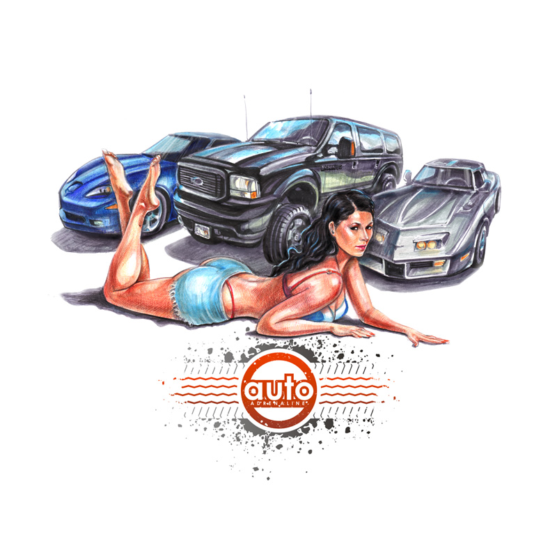 Another version of the pinup incorporating the Auto Adrenaline logo