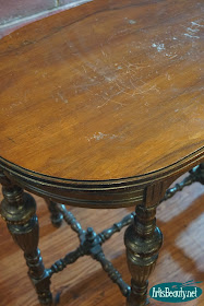 library table makeover using gel stain finish and coastal blue general finishes milk paint