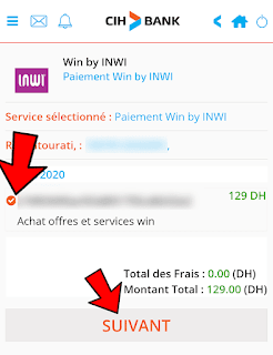 Paiement Forfait win by inwi par CIH Mobile