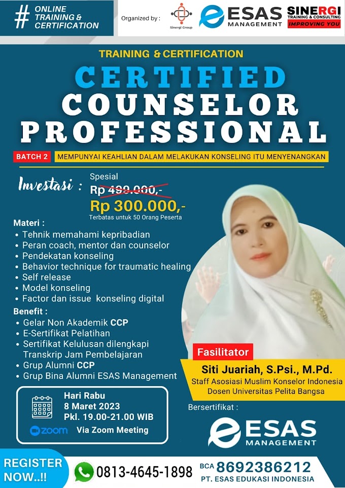 WA.0813-4645-1898 | Certified Counselor Professional (CCP) 8 Maret 2023