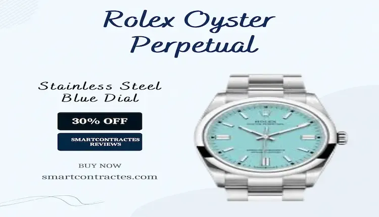Picture of a Rolex watch written on it Rolex Oyster Perpetual Stainless Steel Blue Dial
