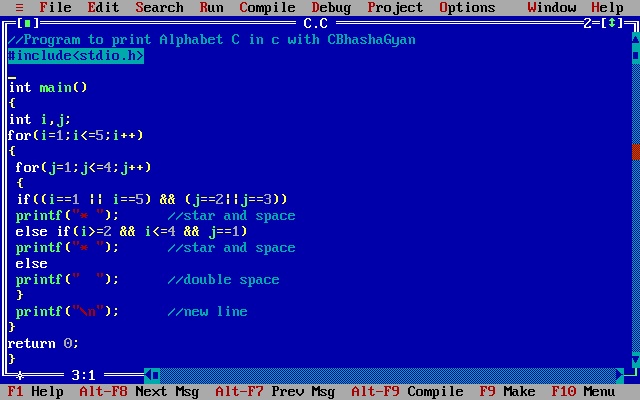 Program to print alphabet C in C Language without Graphics