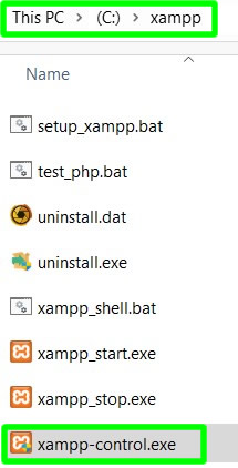accessing xampp-control.exe directory to open xampp cpanel