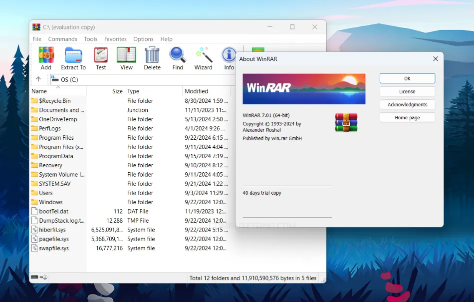 WinRAR UI