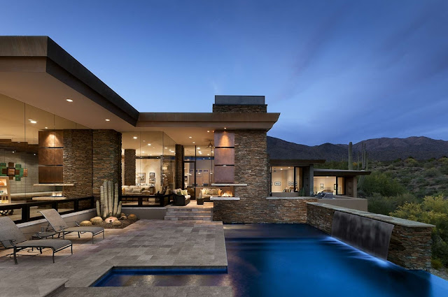 Modern home with stone facade