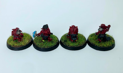 Blood Bowl Red Snotling Linemen 1 Painted Grass Bases Back
