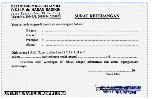 Contoh Surat Keterangan Sakit Dari Dokter Lengkap  Contoh 