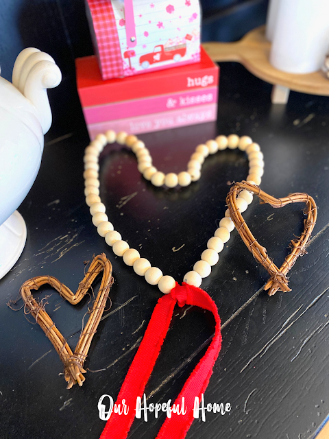 wooden bead grapevine hearts Valentine's display