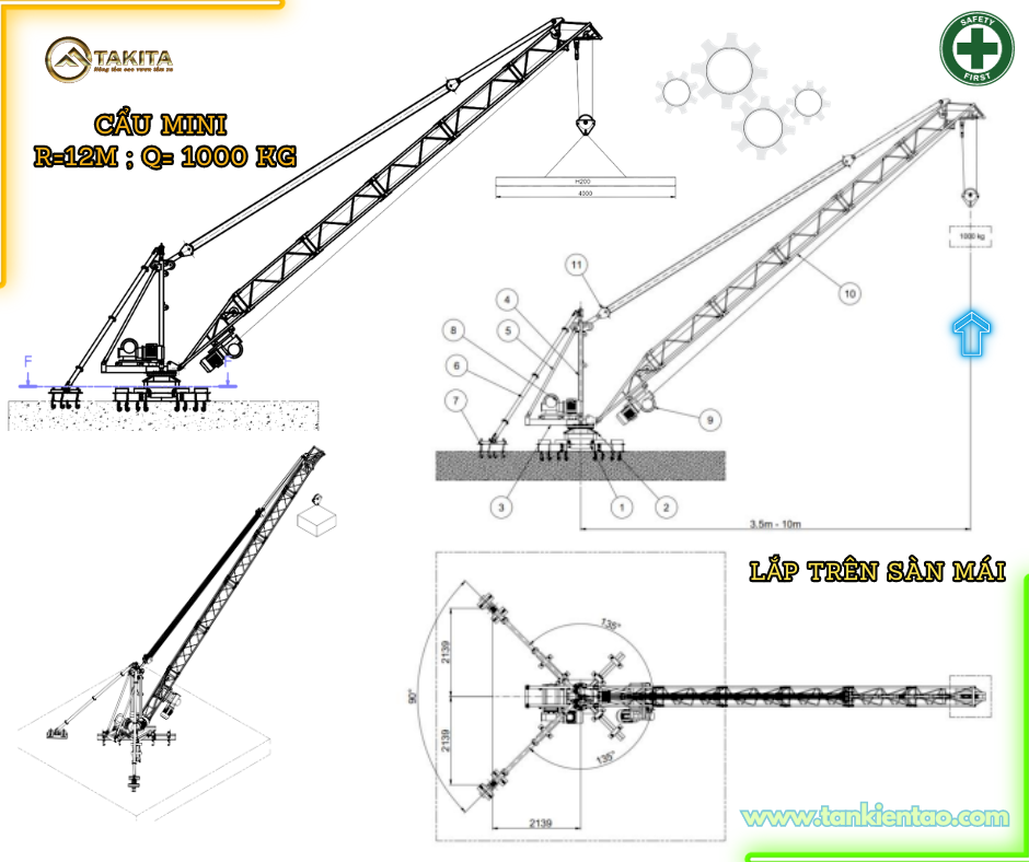 Cẩu thiết bị lên sàn mái