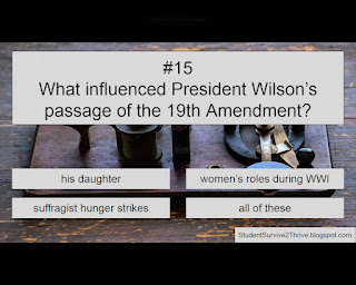 What influenced President Wilson’s passage of the 19th Amendment? Answer choices include: his daughters, women's roles during WWI, suffragist hunger strikes, all of these