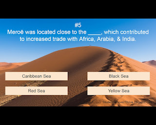 Meroё was located close to the ____, which contributed to increased trade with Africa, Arabia, & India. Answer choices include: Caribbean Sea, Black Sea, Red Sea, Yellow Sea