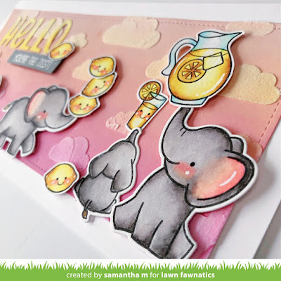 You're the Zest Slimline Card by Samantha Mann for Lawn Fawnatics Challenge, Lawn Fawn, Distress Oxide Inks, Ink Blending, Slimline, Lemons, Card Making, Handmade Cards, Elephants, #cardmaking #lawnfawn #lawnfawnatics #distressinks #inkblending #slimlinecard #cards