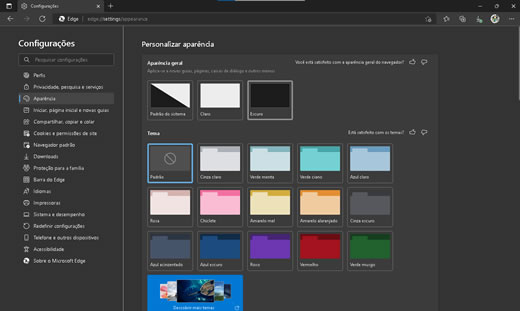 Tema escuro do Microsoft Edge