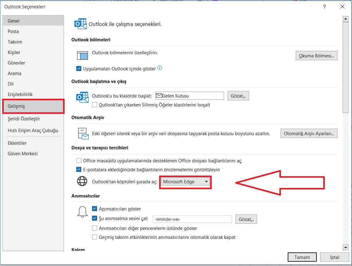 Outlook Mail'de Bağlantılar Microsoft Edge Yerine Varsayılan Tarayıcıda Nasıl Açılır?