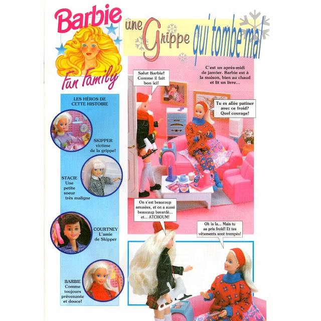 Première page des aventures de Barbie Fun Family, une grippe qui tombe mal.