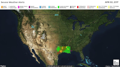 severe weather alert map in US showing the south with issues