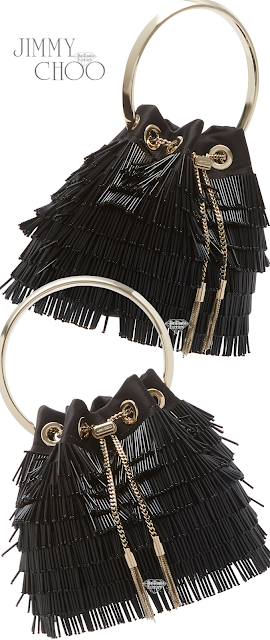 ♦Jimmy Choo black Bon Bon fringed crystal embellished satin bag #jimmychoo #bags #brilliantluxury