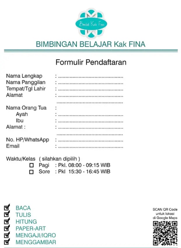 Contoh Formulir Bimbel