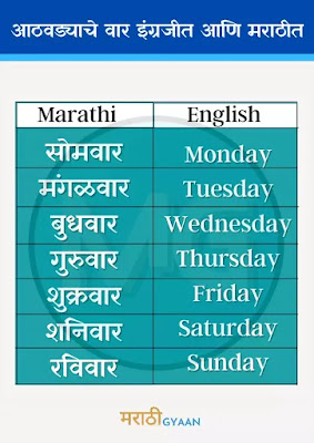 days of the week in marathi chart