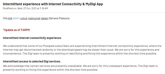 Official Statement From Digi regarding their Internet connection problem!