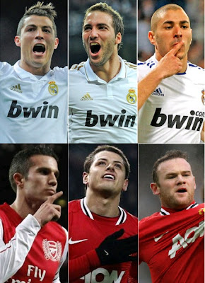 Cristiano Ronaldo, Higuain, Benzama, Van Persie, Rooney, Chicharito